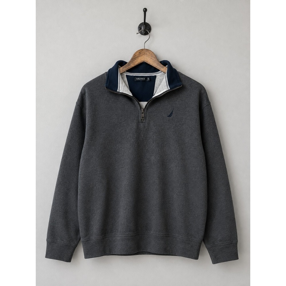 Nautica Men's Charcoal and Navy Quarter Zip-Up Sweater